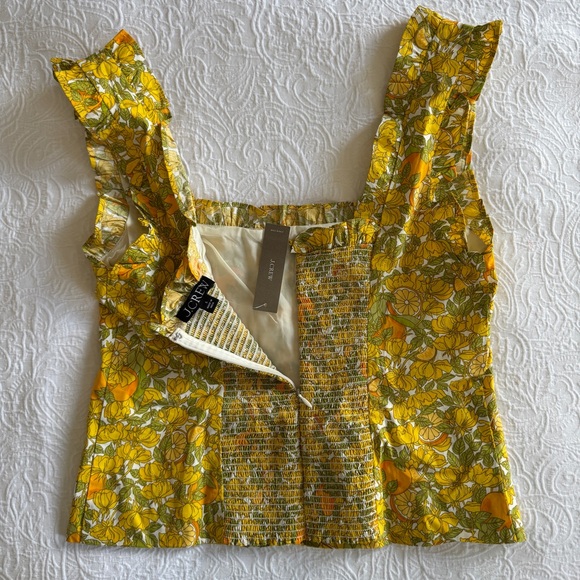 J. Crew Ruffle-trim stretch cotton poplin top in limone print (lemon print) - Picture 6 of 8